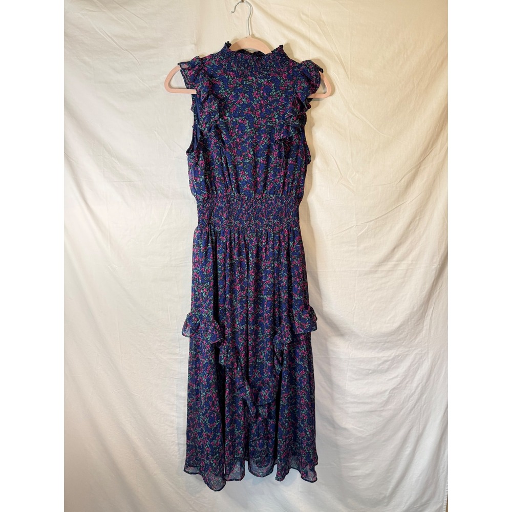 Lulus Purple Floral Smocked High Neck Ruffle Maxi Dress Sm Romantic Cottagecore